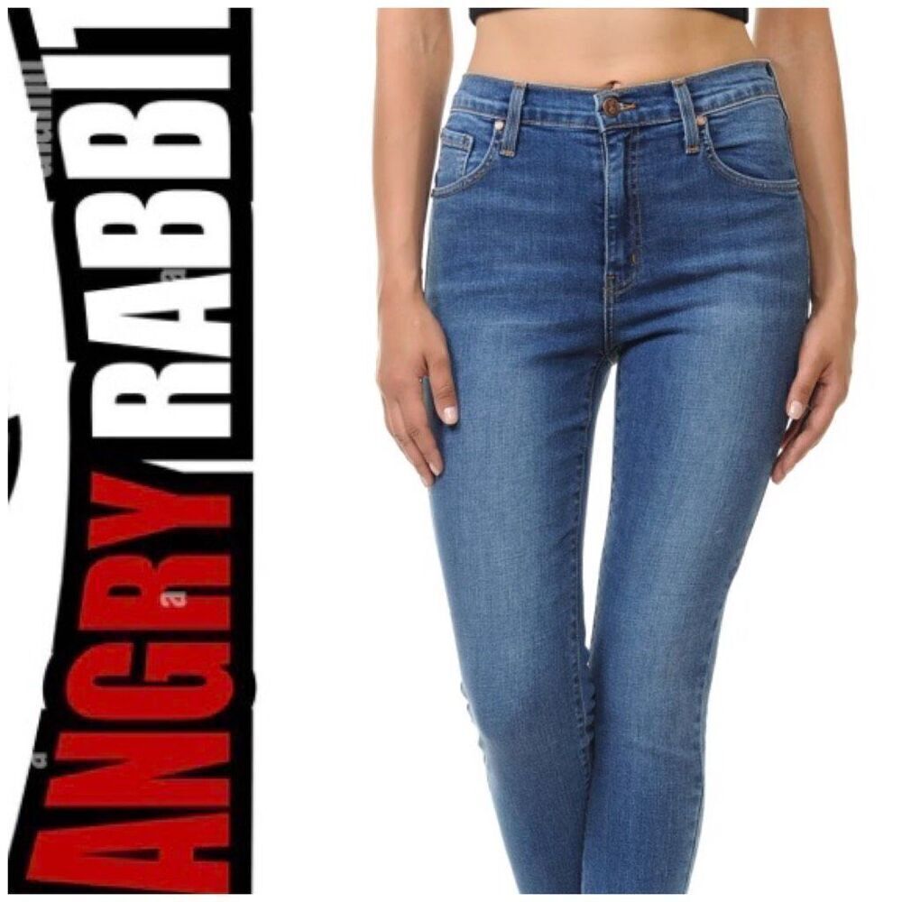 ANGRY RABBIT - L Sz 9 (29) Medium/Rise Fray/Hem Skinny Jeans in Dark Denim 👖